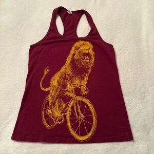 Burgundy Tank Top with Lion on Bike